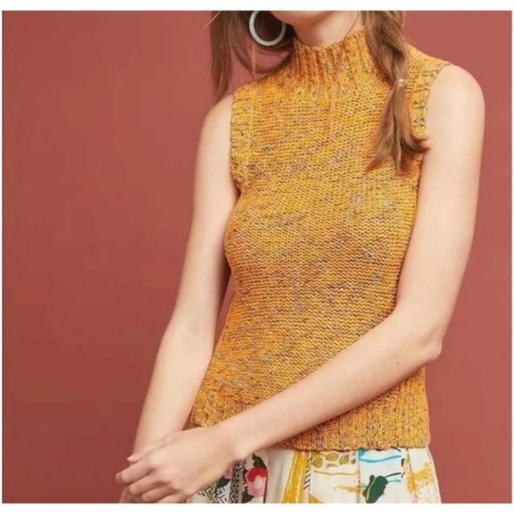 Anthropologie Sunrise Orange Sweater Tank Sz Large Petite Sleeveless